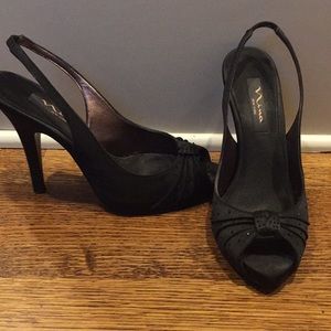 Black satin party shoes